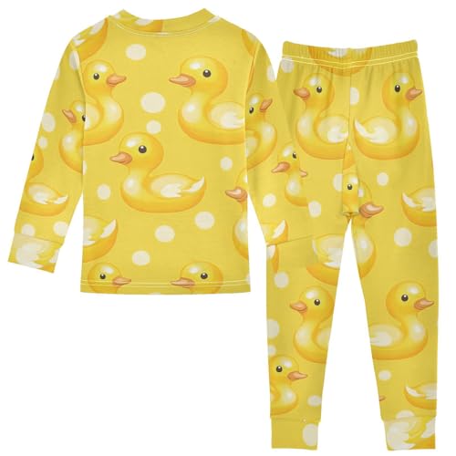 Pajama Sets Long Sleeve Yellow Rubber Ducks Pattern Soft Comfy Sleepwear 2 Piece PJS 3-8T3