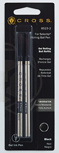 Cross 8523-2 Original Refill for Rollerball Gel Ink Cartridges, Compatible with a variety of Cross Rollerball Gel Pens, Black, (Pack of 2)