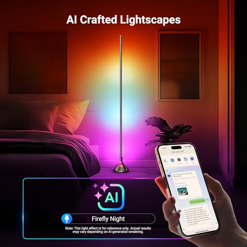 Image of NEEWER Smart RGB IC W Floor Lamp, 1500lm LED Standing Corner Light Compatible with Alexa Google, APP Control /AI DIY /Music Sync /16 Million Colors, Ambience Lighting Bedroom Living Room Home Decor, NF01