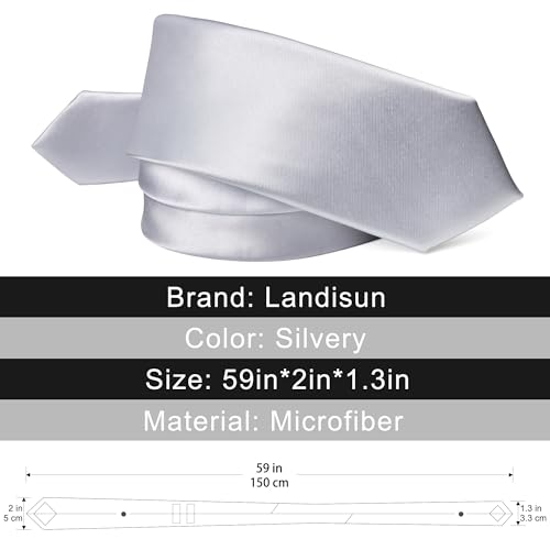 Image of Landisun Black Tie Men Women Solid Skinny Ties Slim Ties Satin Tie