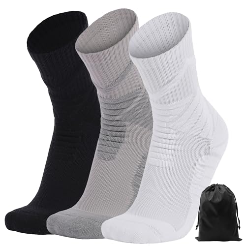 Men's Hiking Socks, Thick Cushioned, Moisture Wicking, Arch Compression Crew Work Boot Sock for Terkking,Sports