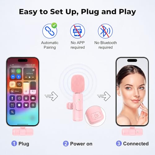Image of EMBOX Mic Wireless with Type-C & Lightning, Wireless Dual Mic for YouTube Recording, 2.4GHz Wireless Microphone with Noise Cancellation, 20m Range, 6H Battery, Magnetic Clip
