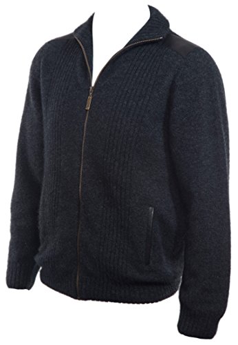 New Zealand Wool/Brushtail Possum blend Men's Zip Sweater Jacket with leather Trim