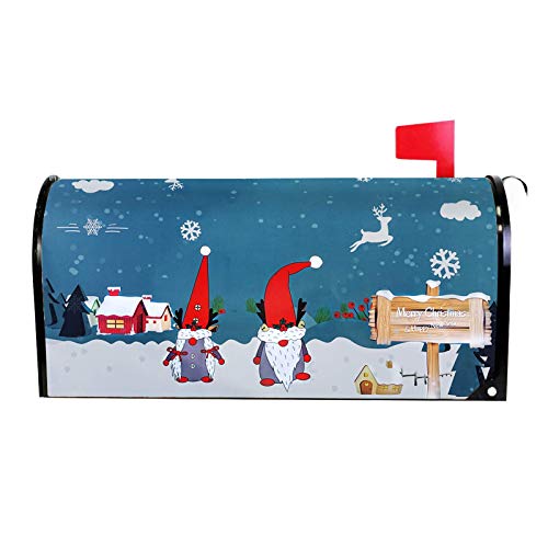 Searching Roads Magnetic Mailbox Cover Winter,Gnomes Elk Snowflake Merry Christmas Post Box Cover Wrap Decoration Us Standard Size 20.5\'\' x 17.3\'\'
