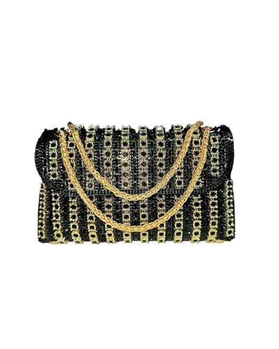 HKYBCF Bolsos de pedrería Bolso de mano noche con diamantes imitación for mujer, elegante bolso cadena for boda, fiesta, monedero rectangular(Black)