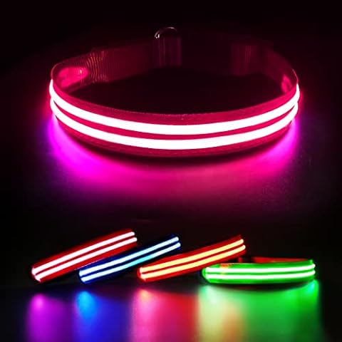 Light Up Dog Collar Waterproof 3 Glowing LED Dog Collar Light Rechargeable Flashing Dog Collar for Small Medium Large Dogs Super Bright for the Dark Night Time Dog Collar, Pink-S Cover