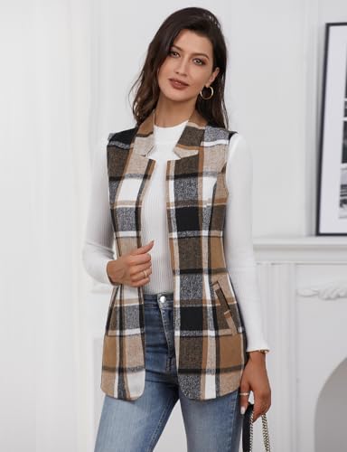 IDEALSANXUN Wool Plaid Vest for Women Fall Winter Coat Sleeveless Blazer Jackets Casual Outwear Open Front Cardigan Top3