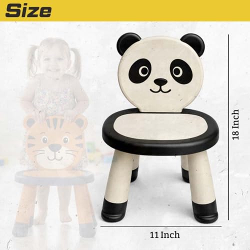 Image of Kids Plastic Chair for Toddlers 1-5 Years | Cute Panda Design Baby Chair | Lightweight Children's Stool with High Backrest | Stable Non-Slip Base | Indoor Outdoor Study, Playroom & Bedroom Seating