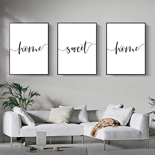 Toile minimaliste Home Sweet Home 70x100cm x3 sans cadre pour deco salon