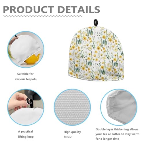 NETILGEN Tea Pot Cosy Warming Teapot Cozy Cover Insulation Warmer for Party Hotel Tea Party Restaurant Office Home Decorations, Yellow Butterfly Floral