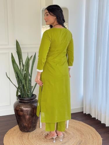 Image of Naixa Women's Pure Cotton Embroidered Straight Kurta with Pant And Dupatta Sets (NX-691)