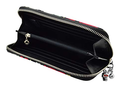 Lost Queen Skulls & Roses Women's Black Wallet Faux Leather Zip Around3