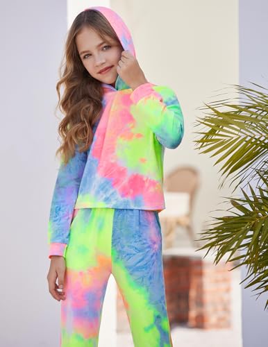 Flypigs Girls 2 Piece Outfits Tie Dye Tracksuits Pullover Sweatshirts and Sweatpants with Pockets Casual Sweatsuits Sets3