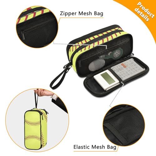 Image of Softball Large Capacity Pencil Case Pencil Pouch Pen Box | 3 Compartment Large Storage Pencil Bag for Adults School Office Teen Girl Boy Men Women
