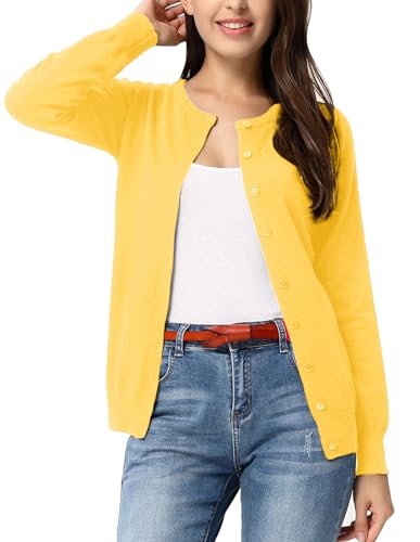 GRACE KARIN Yellow Cardigan Sweaters for Women Lightweight Button Down Long Sleeve Spring Cardigans Jackets Clothes L