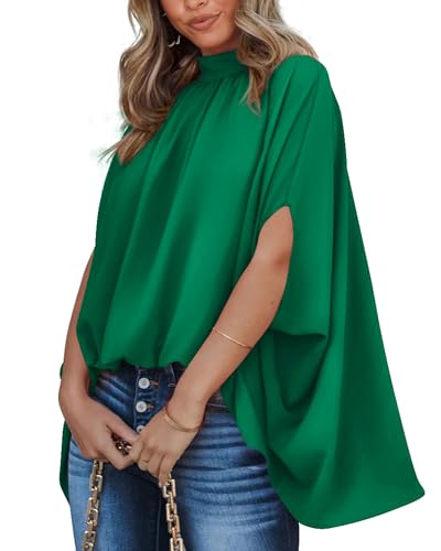 BTFBM Womens Summer Tops 2025 Fall Mock Neck Batwing Sleeve