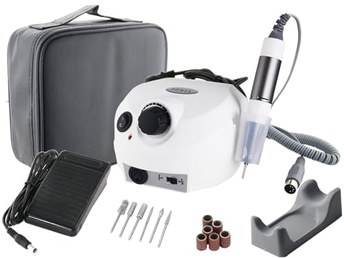 Professionelle elektrische Maniküre- / Pediküre - Fußpflegegerät als Kombi-Gerät mit hygienischer Aufbewahrungstasche und Fräser-Set - Bis 30.000 Umdrehungen pro Minute