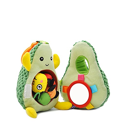 Image of Jollybaby Plush Stuffed Fruit Baby Rattle Toy for Stroller Car Seat Crib, Montessori Sensory Plush Avocado Toy with Rattle and Mirro Toy for Baby 0-6-12 Months, Infant Baby Boy & Girl Shower Gift