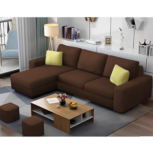 Image of Orland 4 Seater LHS L Shape Sofa Set for Living Room | Color - Brown | Premium Fabric Sofa