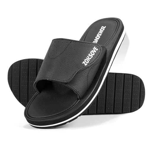 ZOKSOVE Slides for Men - Adjustable Slide Sandals Size 11 - Open Toe Memory Foam Beach Sandals -...