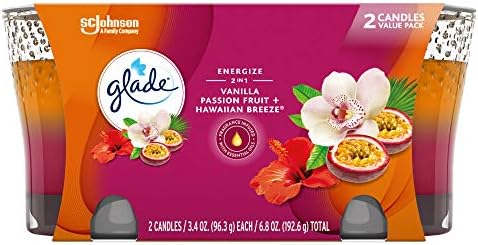 Glade Candle Jar, Air Freshener, 2in1, Hawaiian Breeze & Vanilla Passion Fruit, 3.4 Oz, 2 Count