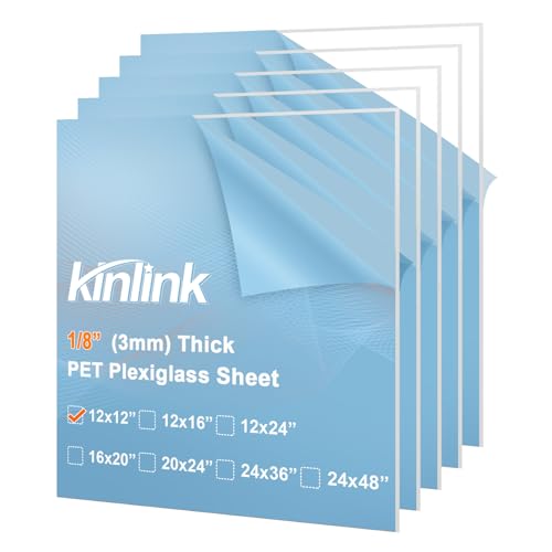 Image of KINLINK 12x12 Plexiglass Sheets 1 /8 inch Thick, 3mm Clear PET Plastic Sheet for DIY Project, Craft, Table top, Picture Frame, Acrylic Sign and Wedding Invitation 5 Pack