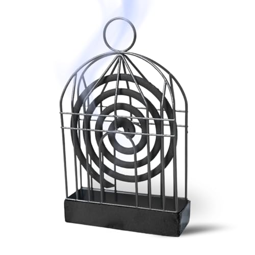 JP Number 蚊取り線香 ホルダー 台 蚊取り線香立て 蚊取り線香入れ 吊り下げ ケース 屋内 屋外 鳥かご型 鉄製 (ブラック)