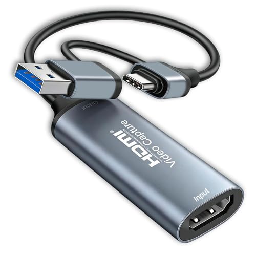 Capturadora de Vídeo HDMI a USB 2.0, 4K 30FPS/1080P 60FPS Adaptador USB a Hdmi, para Streaming en Vivo, Grabación de Juegos, Capturadora HDMI 4K a 1080p, Compatible con Switch, PS5, Xbox, PC, OBS