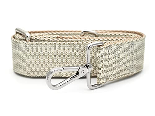Image of CRAFTMEMORE Wide Shoulder Strap Metallic Tone Adjustable Bag Handle Crossbody Nylon Belt Replacement (Beige Silver JK09)