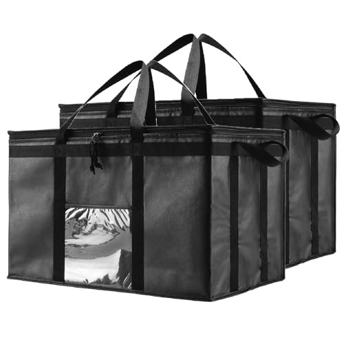 NZ Home Sac Isotherme (38L, XL Plus, lot de 2) pour la livraison de nourriture et l'épicerie avec dessus zippé, noir