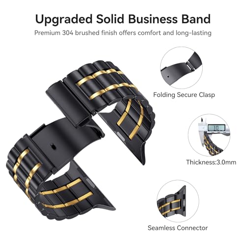 Image of Bestig Compatible with Apple Watch Bands for Men Women 40mm 38mm 41mm 42mm Series 11 10,Premium Solid Stainless Steel Metal Business Wristband Strap for iWatch Series 10 9 8 7 6 SE 5 4 3 2 1,BlackGold