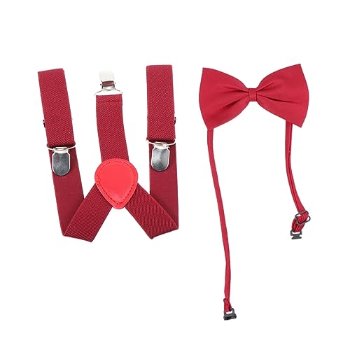 Adjustable Boys Elastic Suspenders Bowtie Set Back Design for Parties Weddings and Special Occasions Color with Random Detail Accents Random Color
