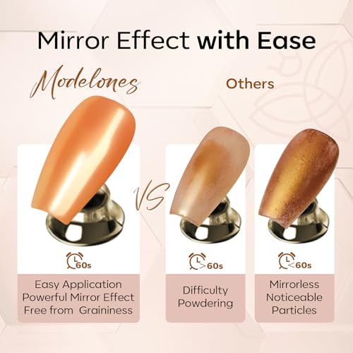 modelones Gel Top Coat for Chrome Nail Powder, Clear Mirror Gloss Metallic Finish No Wipe Gel Polish Long Lasting Soak Off Nail Lamp High Shiny for Home Salon DIY Professional Manicure Nail Art Gift