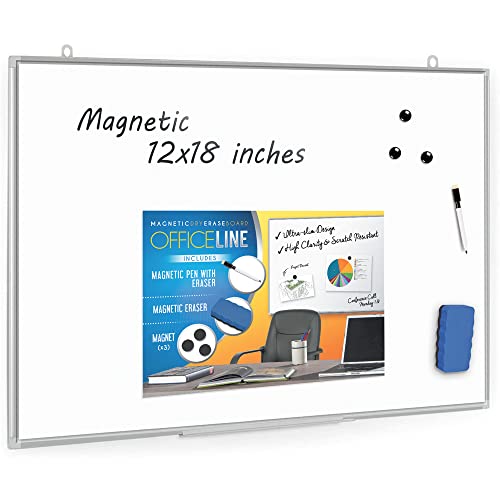 Officeline Ultra-Slim, Lightweight Magnetic Dry Erase Board & Accessories (Includes Magnetic Whiteboard Pen & Pen Tray, 3 x Magnets & Eraser) (12 x 18 Inch)