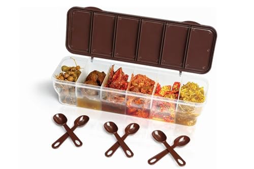 Image of TASTIC Multipurpose 6-in-1 Masala Box for Kitchen| Airtight BPA-Free Plastic 6 Section Storage Container with 6 Spoons, 1800 ml Transparent Pickle Box for Spices| Dry Fruits, Snacks Pack Of 1 Blue
