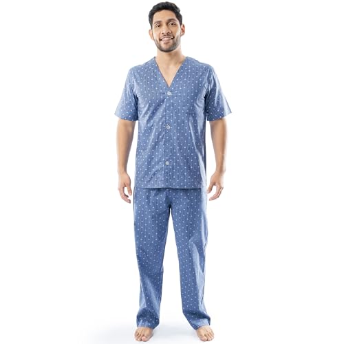 Image of Fruit of the Loom Men's Broadcloth Short Sleeve Top and Long Pants Pajama Set