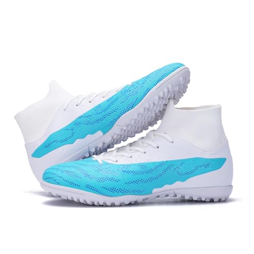 Favdeol Soccer Cleats for Mens Womens Football Shoes Turf Soccer Shoes Indoor/Outdoor High-top Football Cleats AG/FG White tf,7.5 Women/6.5 Men