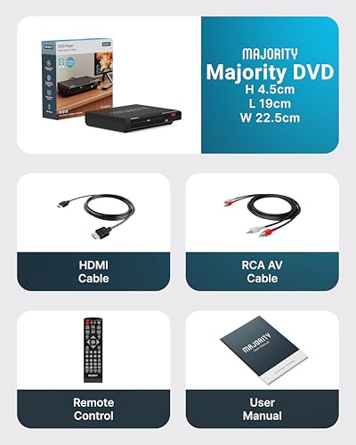 Image of 2026 Model HDMI DVD Player for TV | 1080P Region Free DVD-Players for Smart TV | Mini DVD Player with USB, CD & MP3 | HDMI Cable, RCA Cable & Remoted Control | MAJORITY DVD
