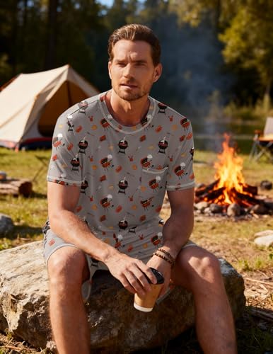 Image of Ekouaer Men's Pajamas Set Casual Short Sleeve Shirts and Shorts Soft 2 Piece Loungewear With Pockets