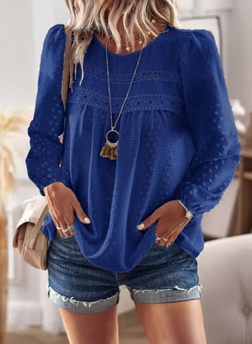 Image of Falechay Womens Tops Flowy Boho Dressy Casual Lace Cute Long Sleeve Shirts