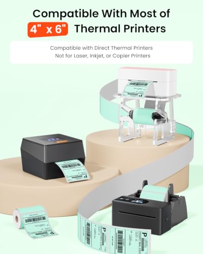 Image of Phomemo 4x6 Green Thermal Label, Shipping Labels Pack of 250 4x6 Roll Labels, Compatible with Phomemo, Zebra, Rollo, Jadens and Other Thermal Printers