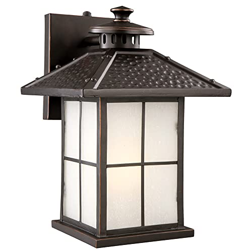 Image of Design House 516781 Gladstone Traditional LED 1-Light Outdoor Wall Mount Dimmable Frosted Seedy Glass and Dusk to Dawn Photocell Sensor for Porch Entryway Patio Garage, Oil Rubbed Bronze