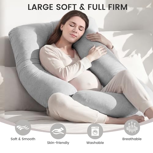 Image of Jcickt Pregnancy Pillow for Sleeping,59 inch Maternity Pillow with Removable Washable Cover,J-Shaped Cooling Full Body Pregnant Pillow -Support for Backs,Legs, Belly, HIPS, Improve Sleep -Gray
