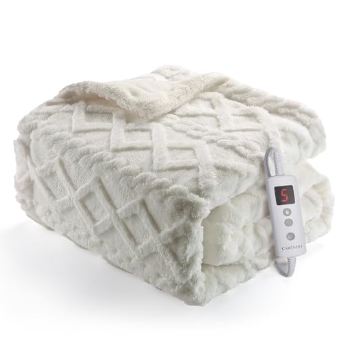 CAROMIO Heated Throw Blanket - Thick Tufted Sherpa Electric Blanket Throw with 10 Heating Levels and...