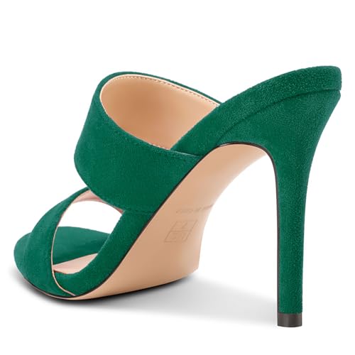Image of NobleOnly Womens Round Open Toe Heeled Sandals Two Strap Stiletto High Heel Sandals Backless Dress Slip-on Mules Sandals 3.9 Inches Heels
