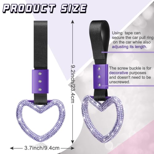 Image of Fabbay Bling Car Accessories Bling Heart Handle Ring Car Accessory for Women Hearts Strap Drift Charm Rear Bumper Warning Ring Decoration for Auto Bus Interior Exterior (Light Purple,Heart Style)