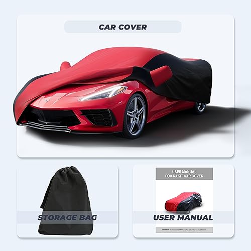 Image of KAKIT Waterproof Car Cover Custom Fit for 2020-2022 C8 Stingray, UV Resistant Fade-Proof Cover for Chevy Corvette, Indoor & Outdoor Use (Red & Black Combo)
