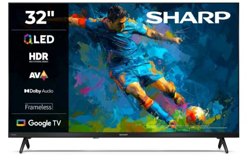 Migliori TV 32 pollici Sharp 32HF3365E - GOOGLE TV, 32' HD, FRAMELESS,60Hz, QLED, Google Assistant con microfono, Audio 2x8W, Chromecast, Bluetooth, HDMI x3, USB x2, Colore nero