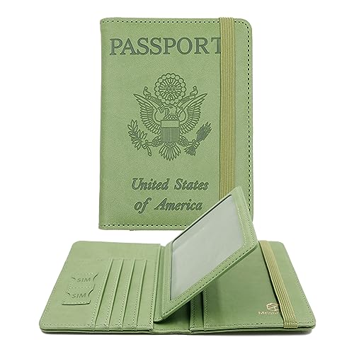 Image of Melsbrinna RFID Passport Holder for Travel, Unisex Adults, Green, Faux Leather, Travel Wallet, RFID Protected