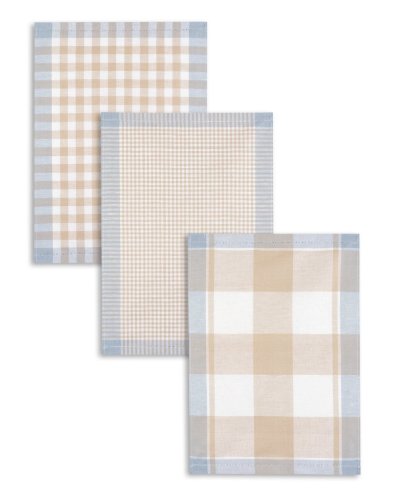 Triolino 3-er Pack Jacquard Geschirrtücher Halbleinen Karo, Größe:50 cm x 70 cm;Farbe:Anthrazit